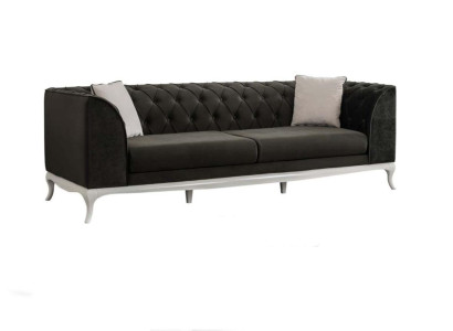 Living room Three Seater Chesterfield Couch Sofa 3 Seater Black Fabric Fabric Sofa